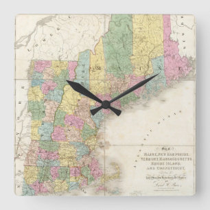 Vintage Map of New England (1839) Square Wall Clock