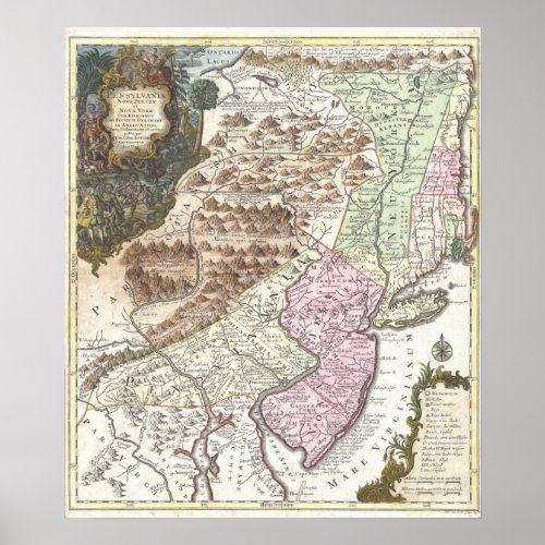 Vintage Map of New England  Atlantic States 1756 Poster