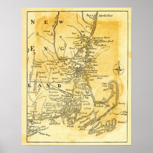 Vintage Map of New England Poster
