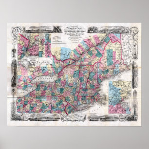Vintage Map of New England Poster