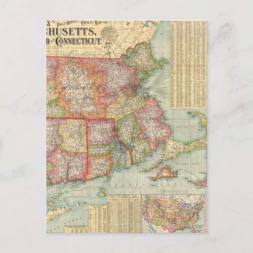 Vintage Map of New England States 1900 Postcard