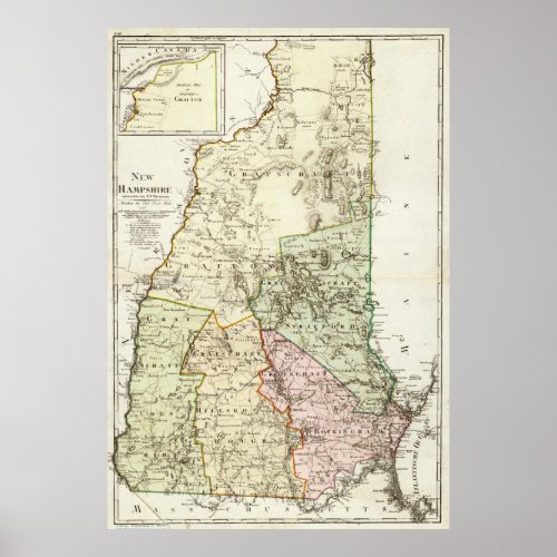 Vintage Map of New Hampshire 1796 Poster