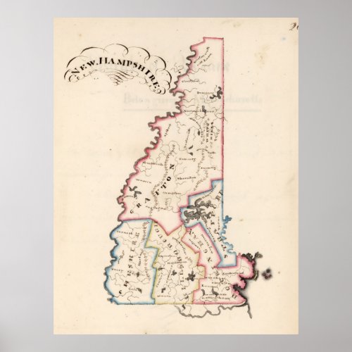 Vintage Map of New Hampshire 1819 Poster