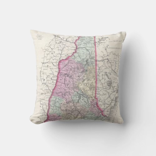 Vintage Map of New Hampshire 1855 Throw Pillow
