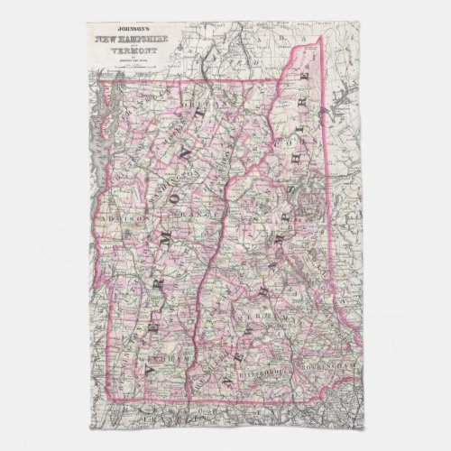 Vintage Map of New Hampshire and Vermont 1861 Towel