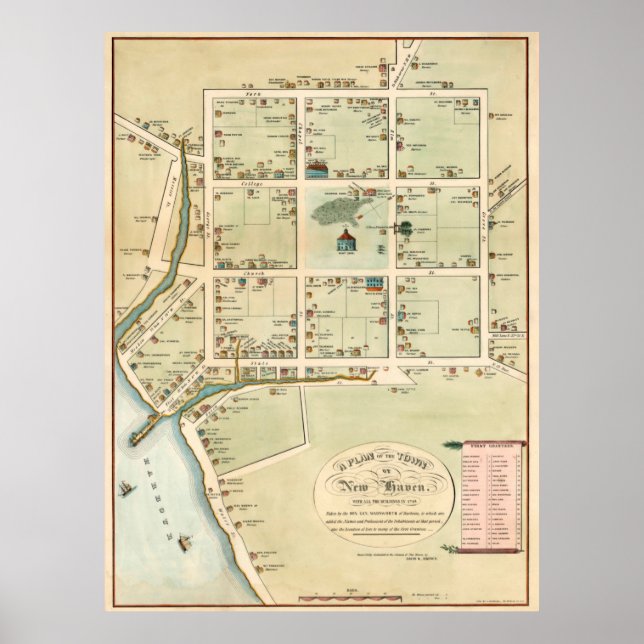 Vintage Map of New Haven CT (1865) Poster (Front)
