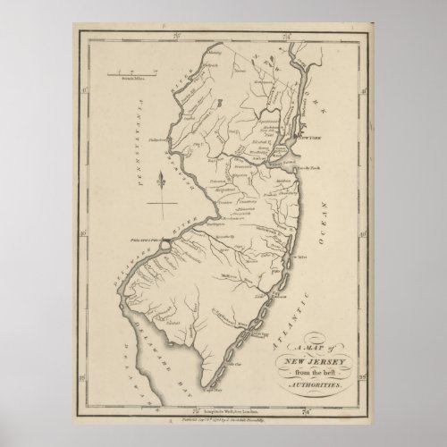 Vintage Map of New Jersey 1794 Poster
