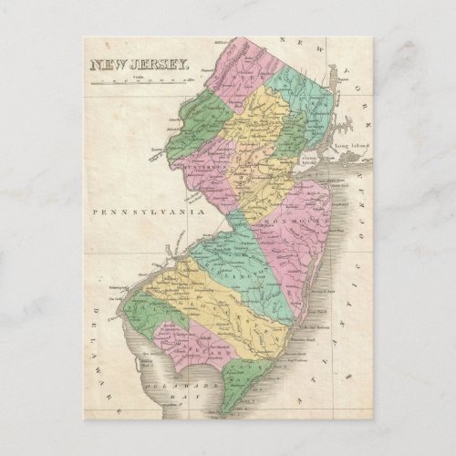 Vintage Map of New Jersey 1827 Postcard