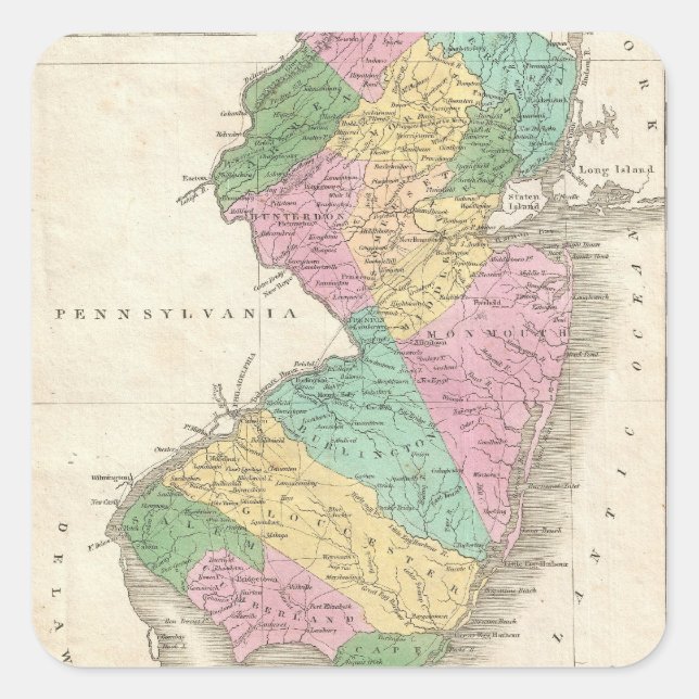 Vintage Map of New Jersey (1827) Square Sticker (Front)