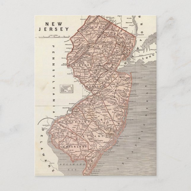 Vintage Map of New Jersey (1845) Postcard (Front)