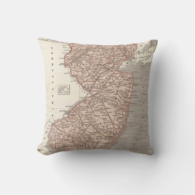 Vintage Map of New Jersey (1845) Throw Pillow (Front)