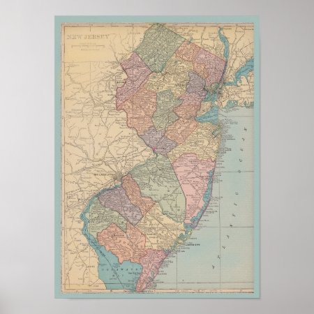 Vintage Map Of New Jersey Poster