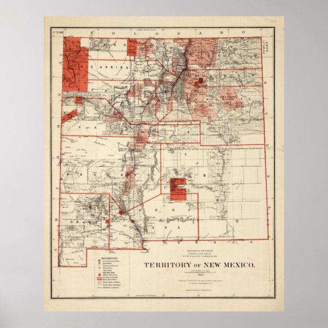 Vintage Map of New Mexico (1882) Poster (Front)