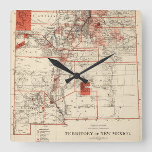 Vintage Map of New Mexico (1882) Square Wall Clock
