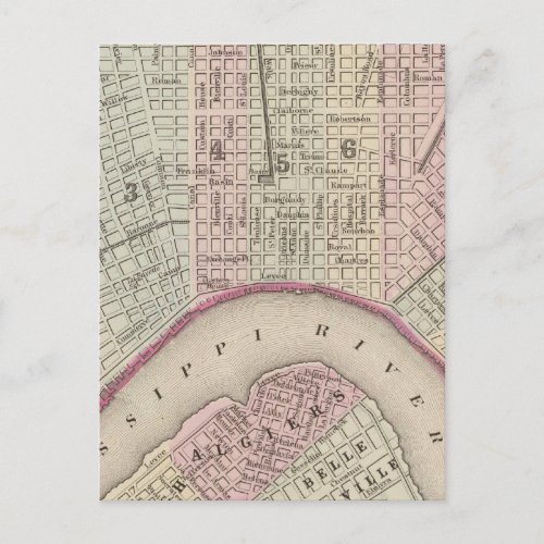 Vintage Map of New Orleans 1880 Postcard