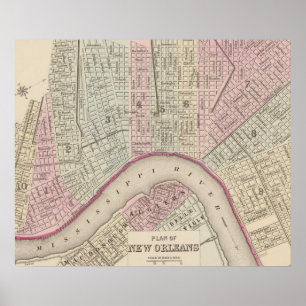 Vintage Map of New Orleans (1880) Poster