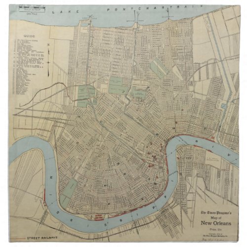 Vintage Map of New Orleans 1919 Napkin