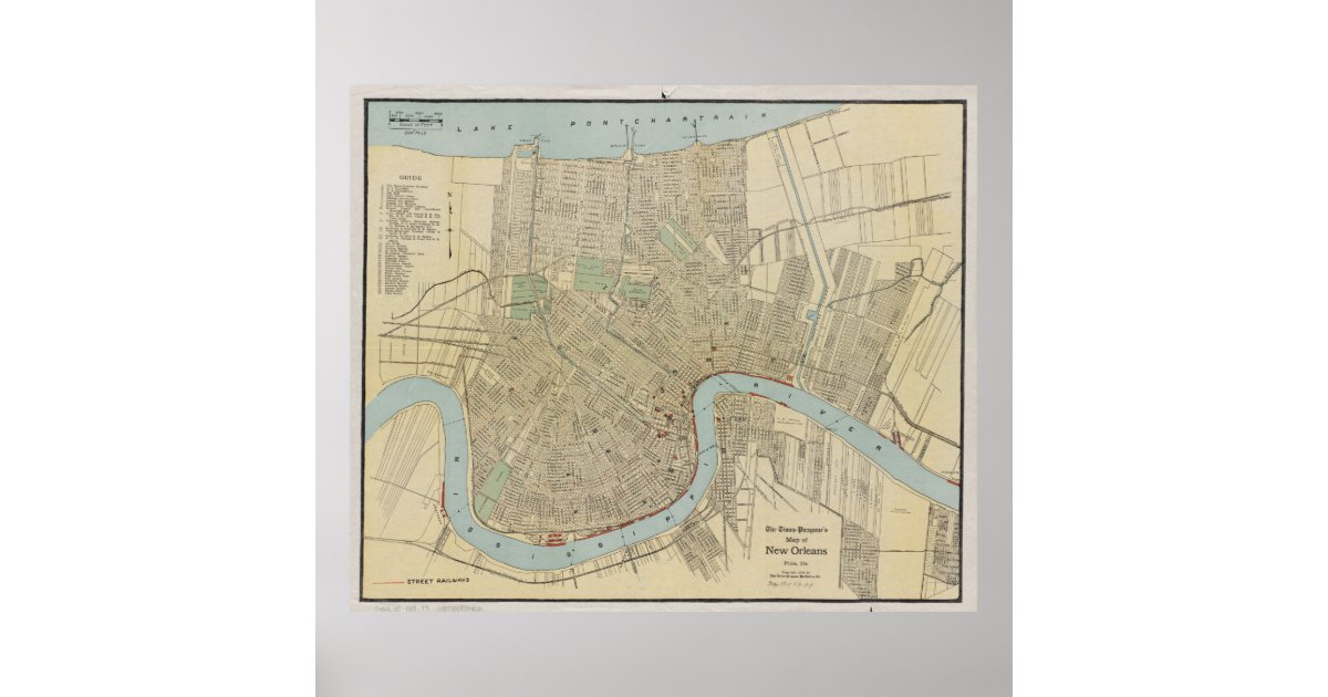 Vintage Map of New Orleans Louisiana - 1919 Art Print by  CartographyAssociates - Pixels