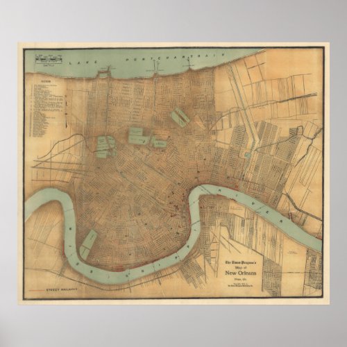 Vintage Map of New Orleans 1919 Poster