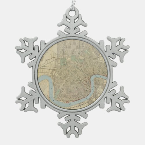 Vintage Map of New Orleans 1919 Snowflake Pewter Christmas Ornament