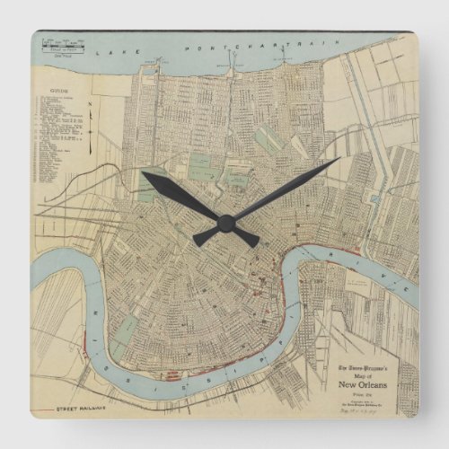 Vintage Map of New Orleans 1919 Square Wall Clock