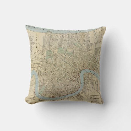 Vintage Map of New Orleans 1919 Throw Pillow