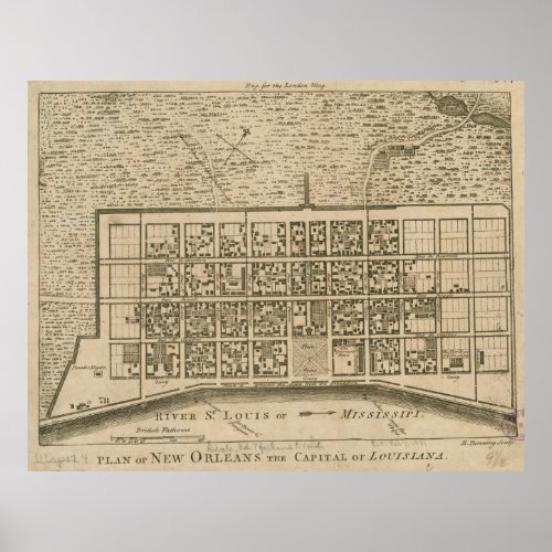 Vintage Map of New Orleans LA 1761 Poster