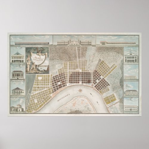 Vintage Map of New Orleans Louisiana 1817 Poster