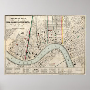 Vintage Map of New Orleans Louisiana (1845) Poster