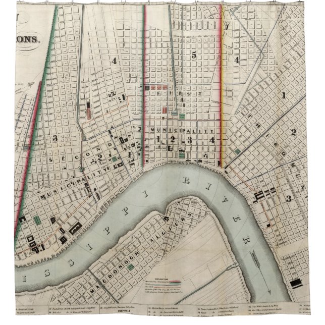Vintage Map of New Orleans Louisiana (1845) Shower Curtain (Front)