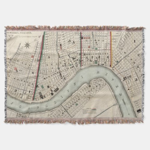 Vintage Map of New Orleans Louisiana 1845 Throw Blanket