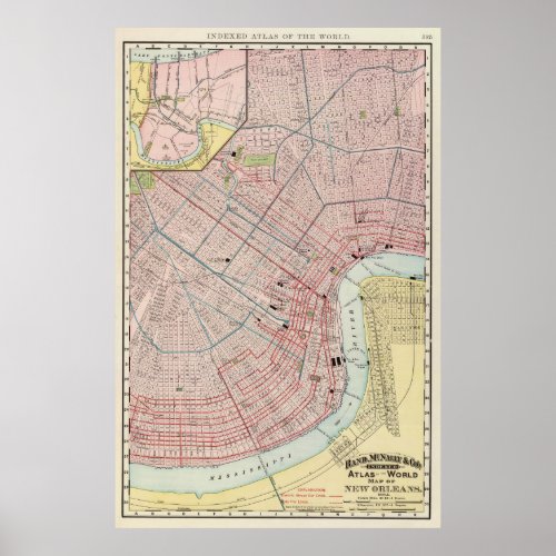 Vintage Map of New Orleans Louisiana 1897 Poster