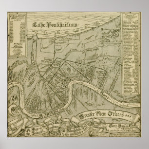 Vintage Map of New Orleans Louisiana (1919) Poster