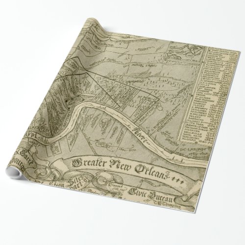 Vintage Map of New Orleans Louisiana 1919 Wrapping Paper