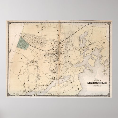 Vintage Map of New Rochelle NY 1867 Poster
