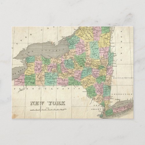 Vintage Map of New York 1827 Postcard