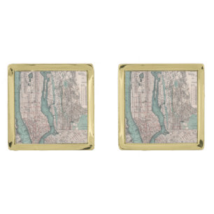 Vintage map of New York (1897) Gold Cufflinks