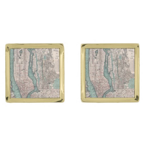 Vintage map of New York 1897 Gold Cufflinks