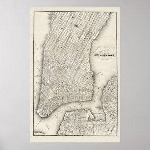 Vintage Map of New York & Brooklyn, 1860 Poster