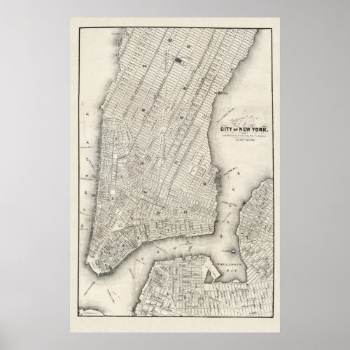 Vintage Map of New York  Brooklyn 1860 Poster