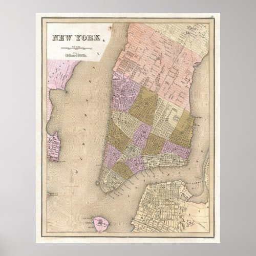 Vintage Map of New York City 1839 Poster