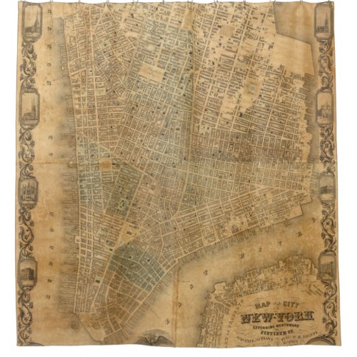 Vintage Map of New York City 1852 Shower Curtain