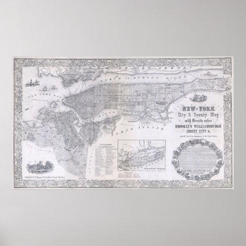 Vintage Map of New York City 1855 Poster
