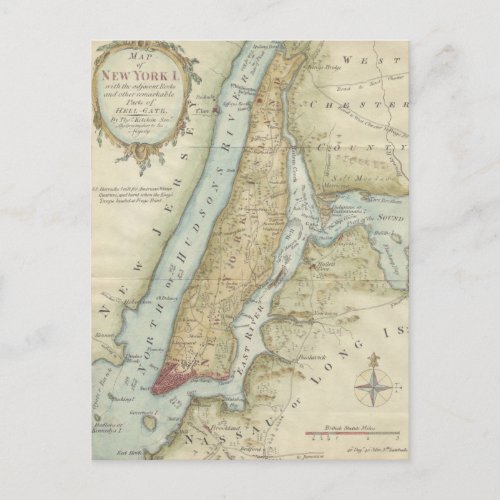 Vintage Map of New York City 1869 Postcard