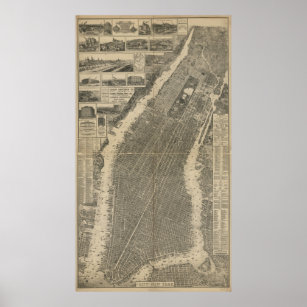 Vintage Map of New York City (1879) 4 Poster