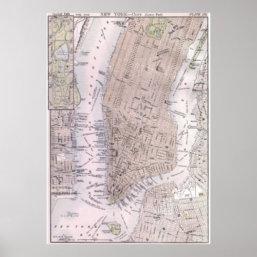 Vintage Map of New York City 1884 Poster