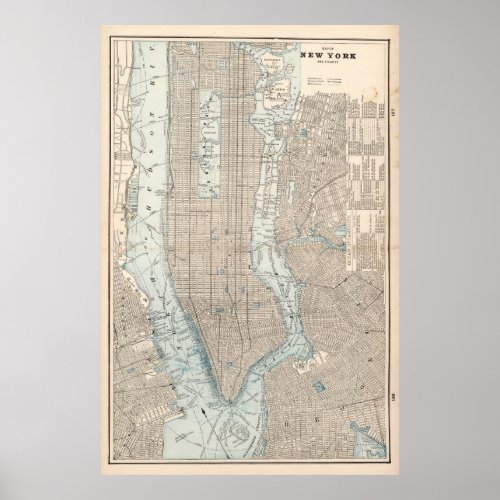 Vintage Map of New York City 1893 Poster