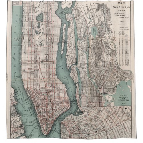 Vintage Map of New York City 1897 Shower Curtain