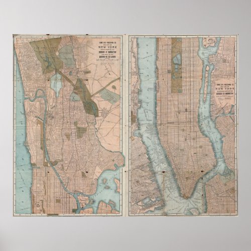 Vintage Map of New York City 1899 Poster