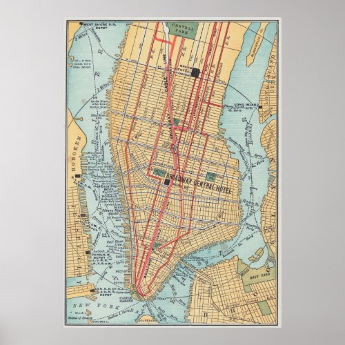Vintage Map of New York City 1900 Poster